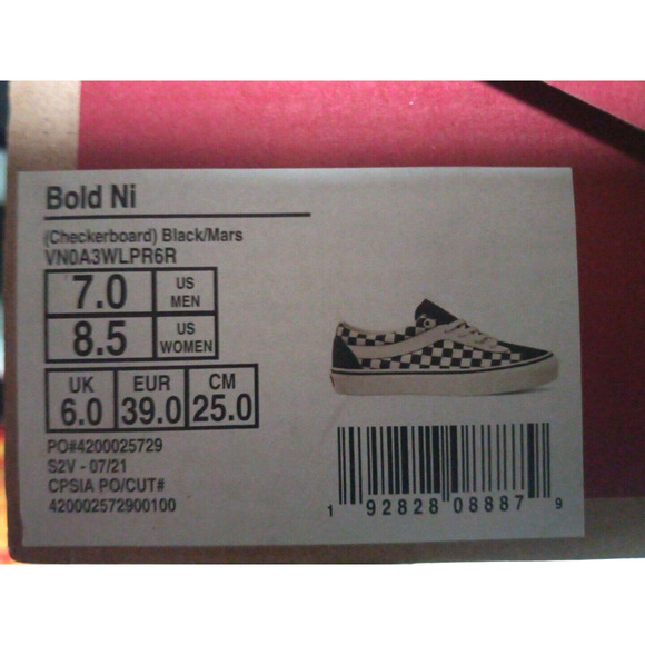 VANS Bold NI Checkerboard Black/True White Skate Shoes M 7, W 8.5 vn0a3wlpr6r - Picture 9 of 9